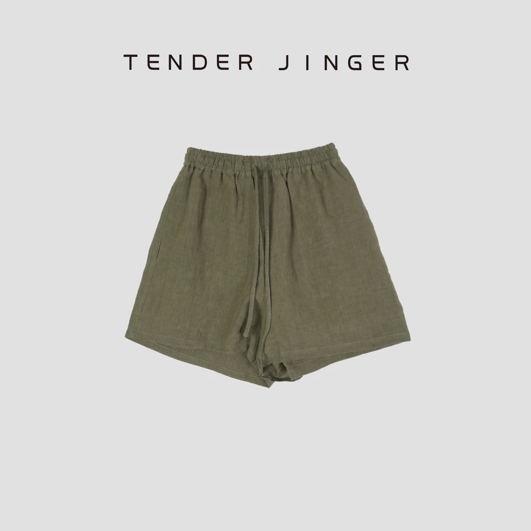 Tender Jinger【疯狂星期三】抽绳松紧腰亚麻短裤T52FCC30835