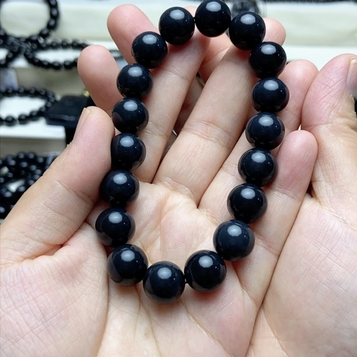 未镶嵌手链和田玉（墨玉）亦*～卡12圆珠手串