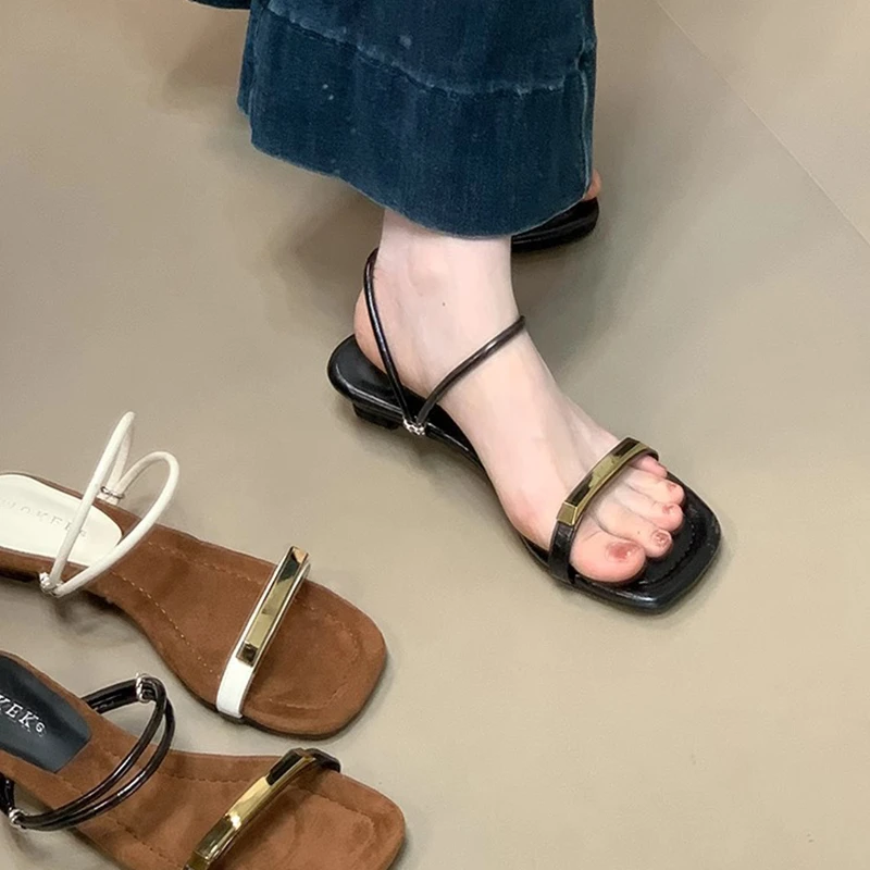 法式绝美凉鞋女外穿2025新款夏季配裙子露趾一字带两穿坡跟凉拖鞋