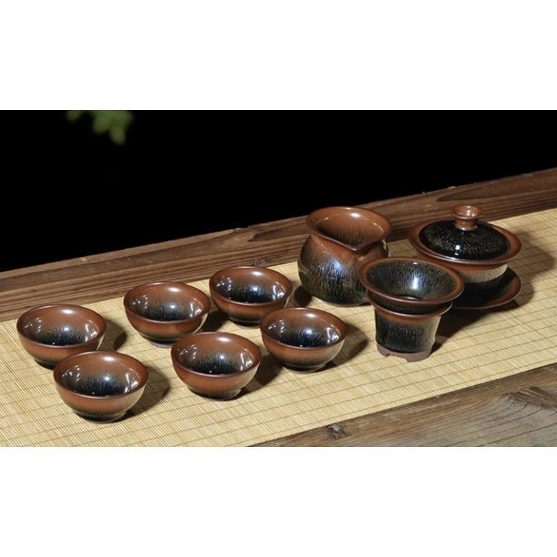 建窑建盏兔豪茶具十二件套