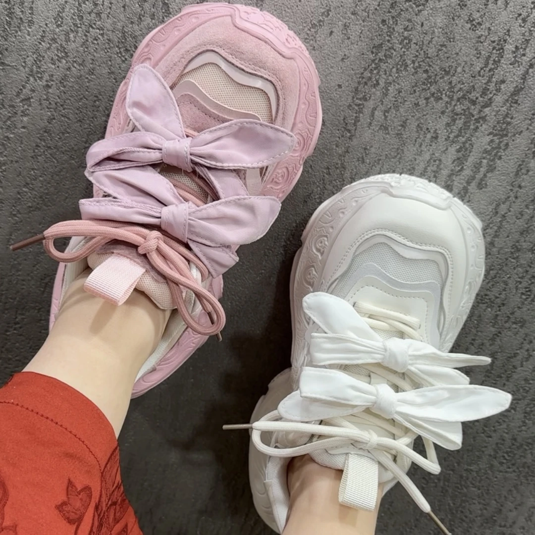 新款时尚百搭欧货蝴蝶结厚底老爹女鞋  FE  99050