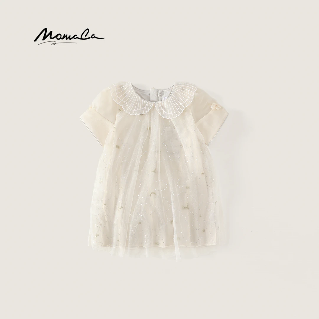MOMOCO女童2025夏季新款儿童甜美网纱泡泡袖连衣裙77630477010