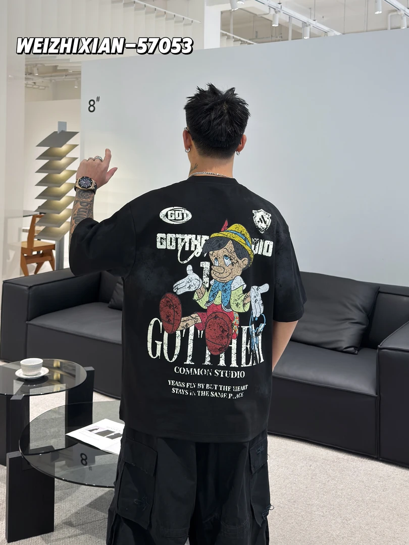 【夏季】新款男女同款时尚匹诺曹图案短袖T恤57053