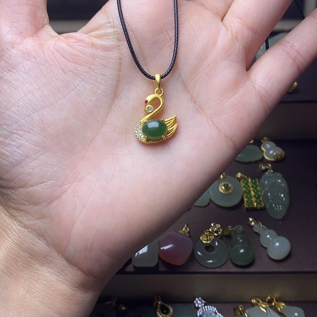 和田玉颈饰银S925镶嵌