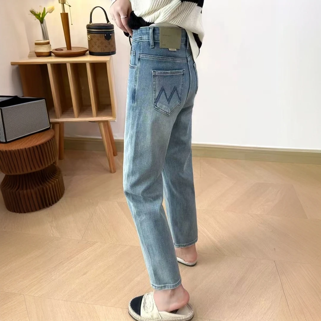 复古高腰窄版直筒牛仔裤女2025年春季新款胖mm梨形身材显瘦九分裤