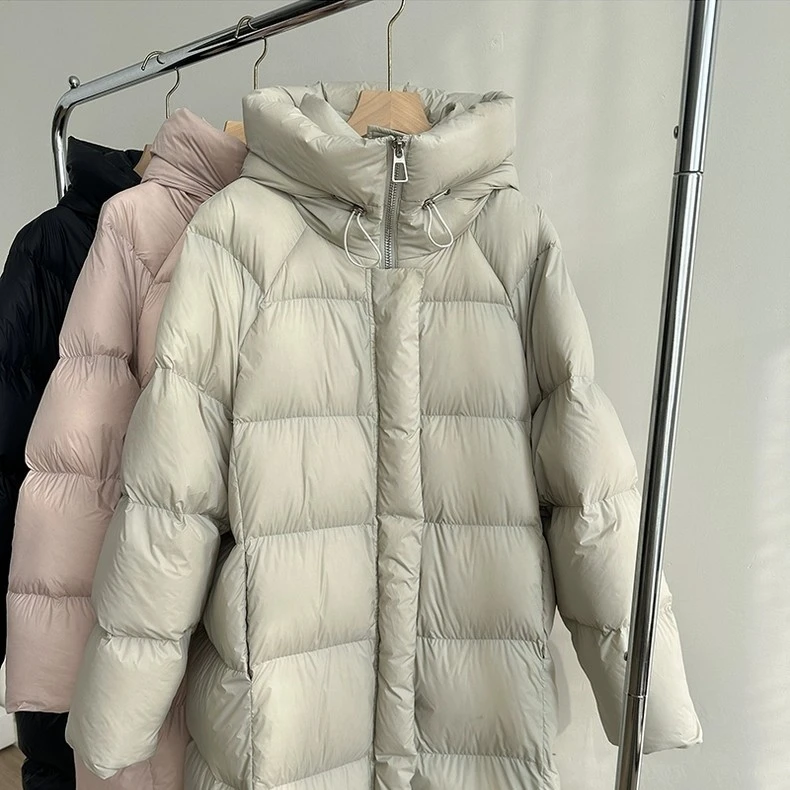 长款羽绒服女2025冬季新款连帽90白鸭绒加厚韩版宽松外套9988
