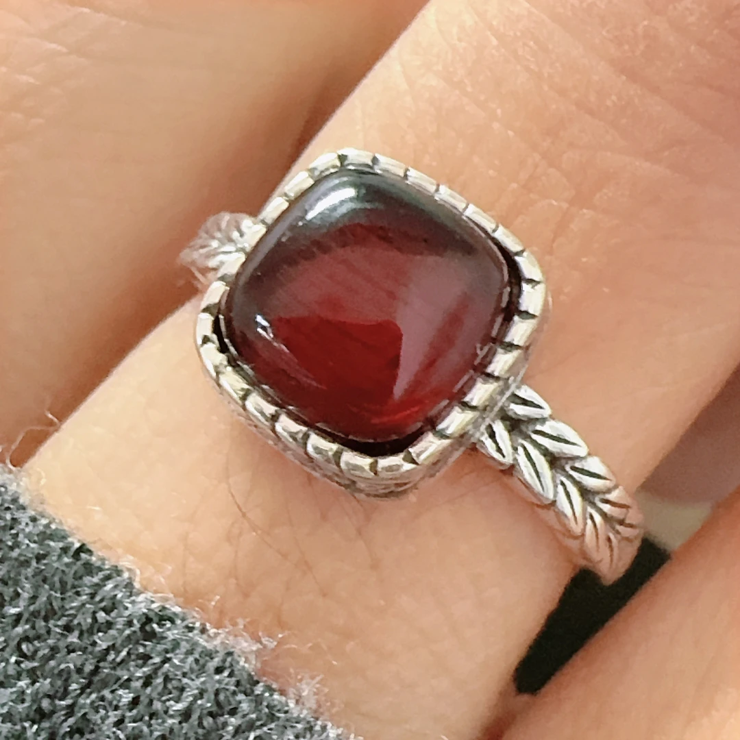 s925银四方来财方糖麦穗琥珀戒指