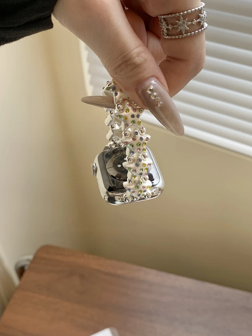 适用苹果手表iwatch10表带夏天透气弹力彩钻星星链条applewatch98