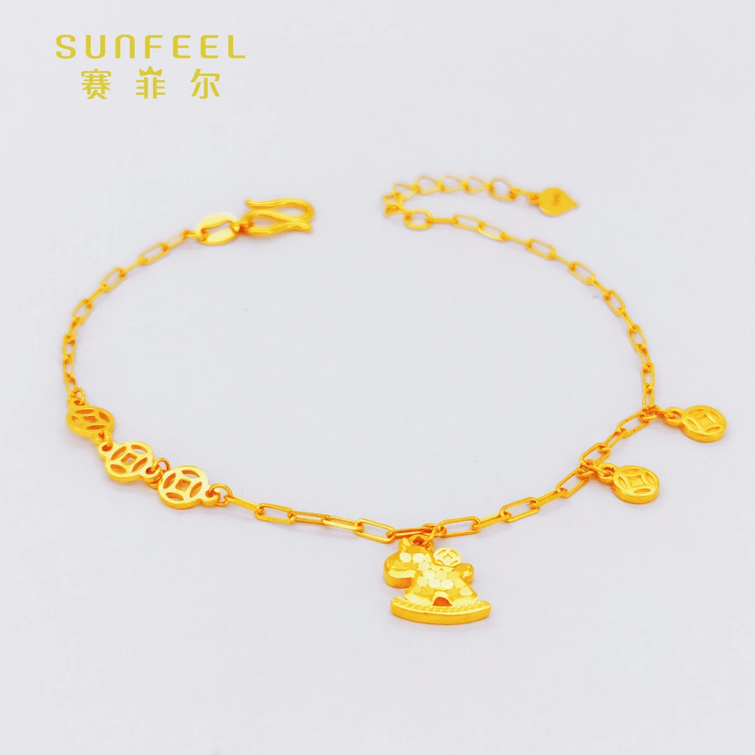 SUNFEEL/赛菲尔赛菲尔足金999黄金马上有钱马上暴富手链精致百搭