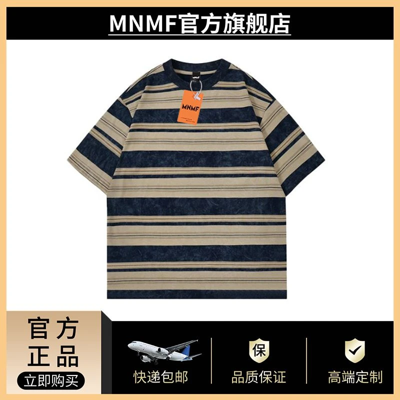 mnmf美式街头新款潮牌水系条纹短袖t恤夏季男女款纯棉宽松ins上衣