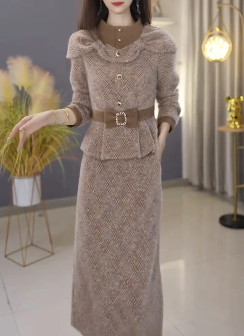 【定制套装】C1272上衣配半身裙优雅气质时尚减龄休闲显瘦收腰冬