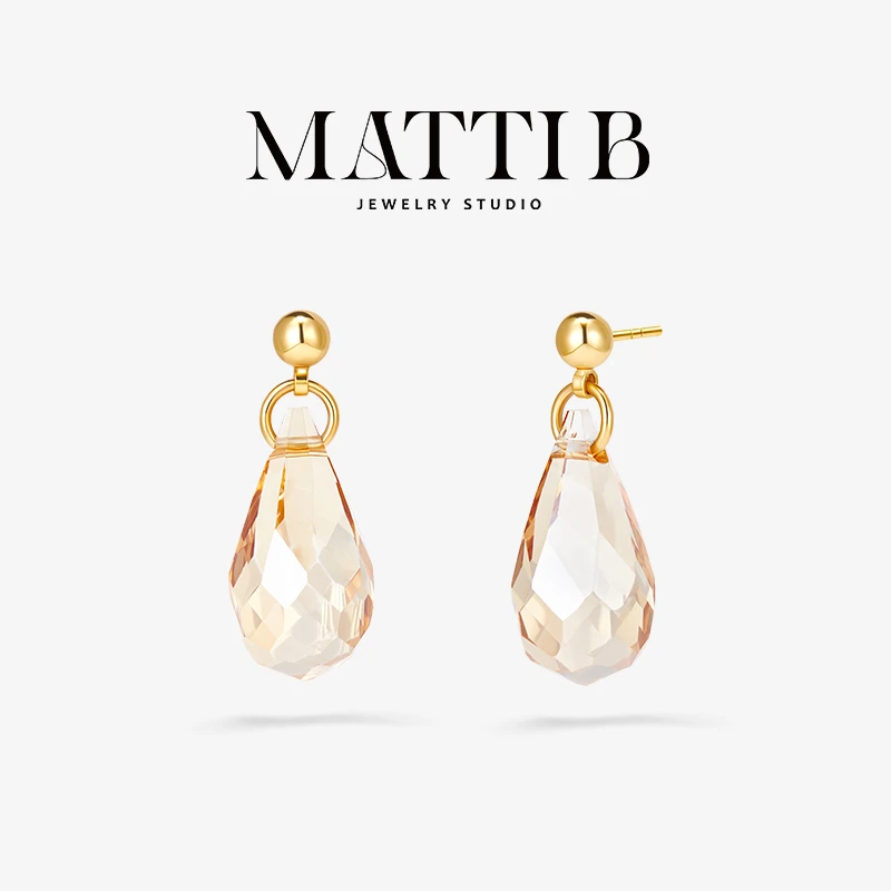 铜合金玻璃耳饰 水滴小众轻奢高级感爆款独特气质百搭耳钉女2026