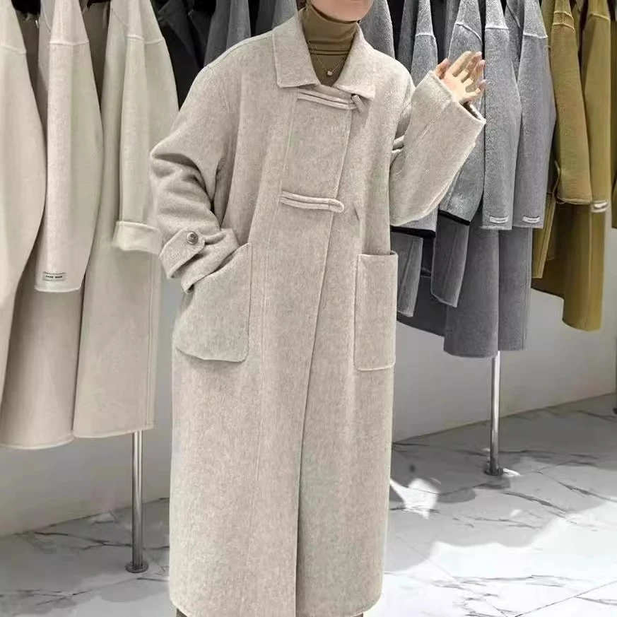 大衣双面呢女中长款2024新款呢子加厚毛呢羊绒冬季外套A026