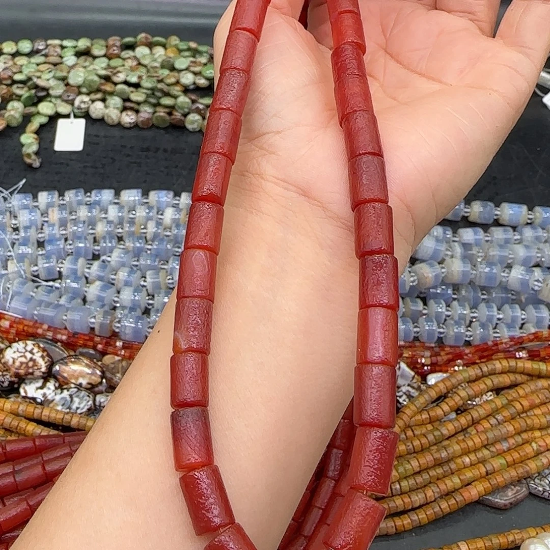玛瑙/玉髓合金珠宝半成品橘皮红玛瑙8mm一条