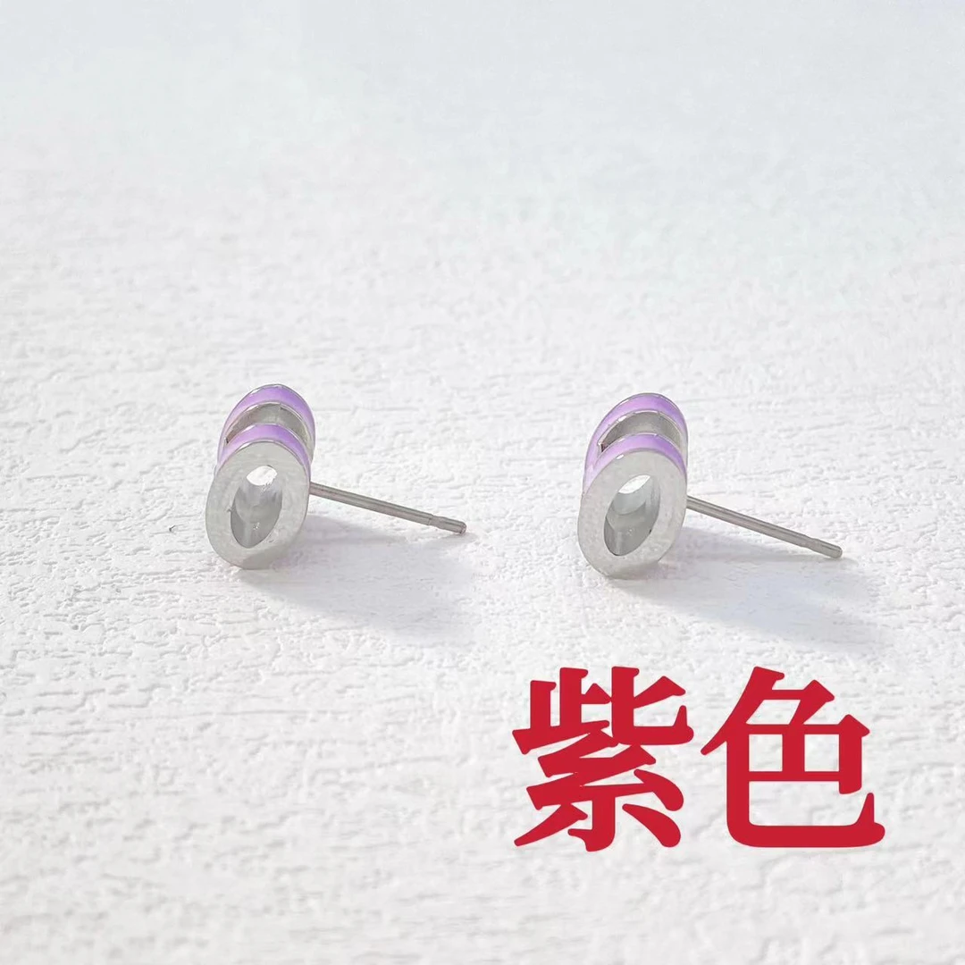 钛钢耳饰 木木（RZ6570）预售  珐琅香芋紫迷你H字母耳钉耳环