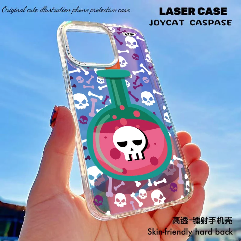 卡通透明镭射手机壳适用苹果华为vivo一加女硬壳散热磨砂防摔可爱