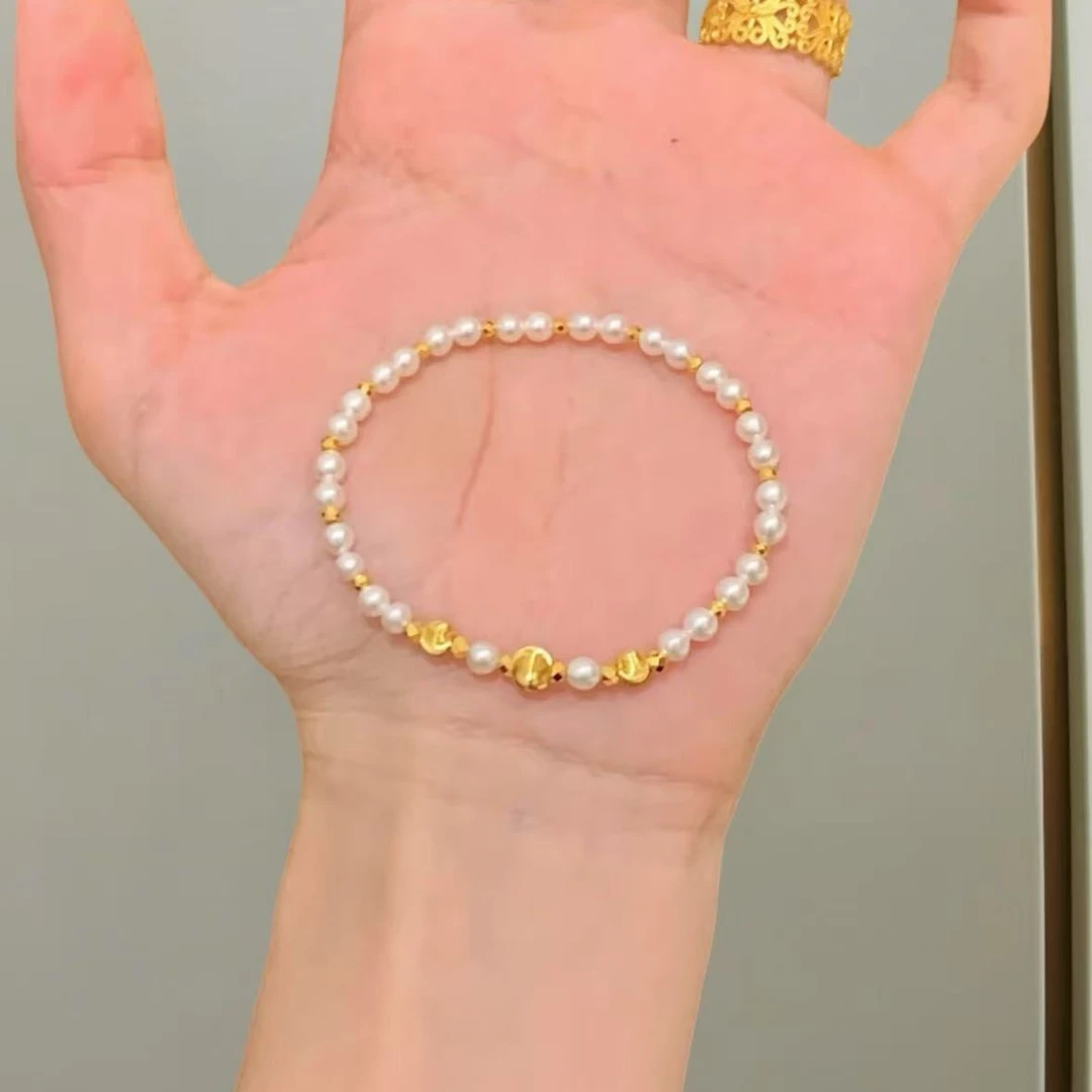铜合金仿珍珠手链 闪亮转运金珠搭配时尚百搭送女友礼物串珠