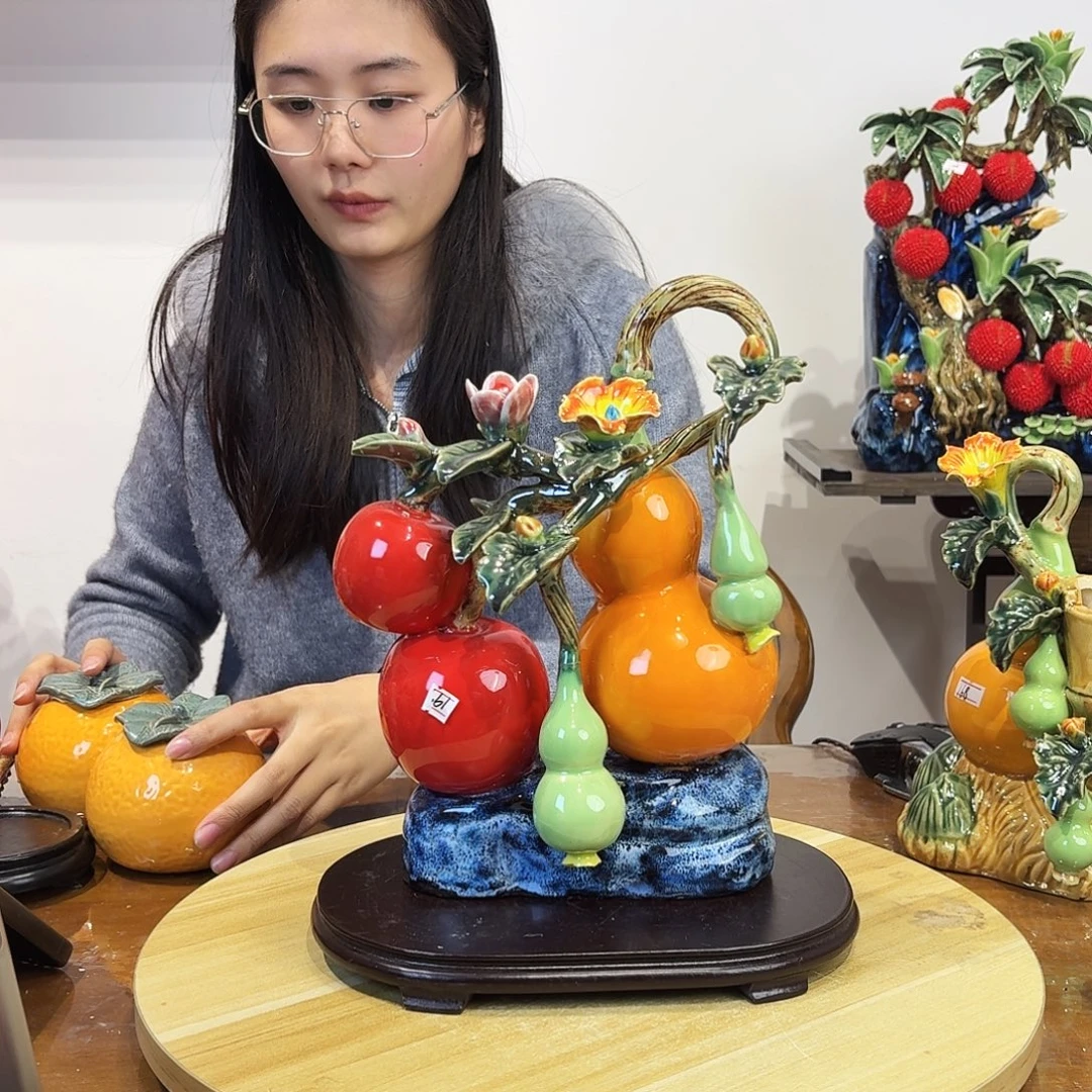 陶瓷葫芦苹果摆件