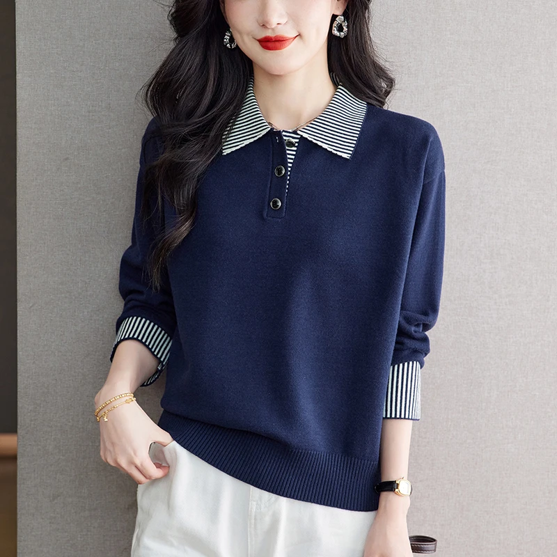 娃娃领洋气减龄毛衣秋冬内搭可外穿上衣气质翻领针织打底衫女漂亮