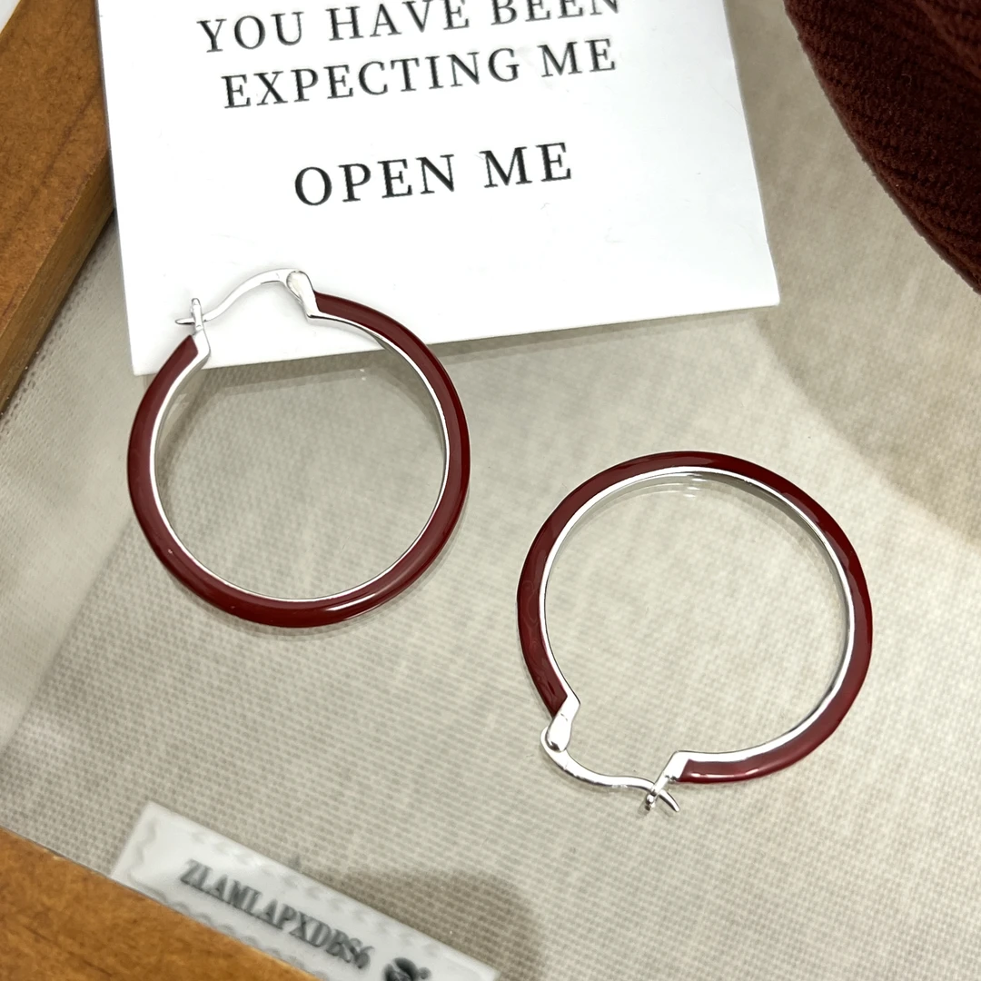 925银耳饰 韩版时尚个性设计感红色滴油大光面银耳扣