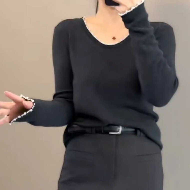 今年流行穿搭2025秋冬新款温柔风针织拼接设计毛针织衫长袖上衣