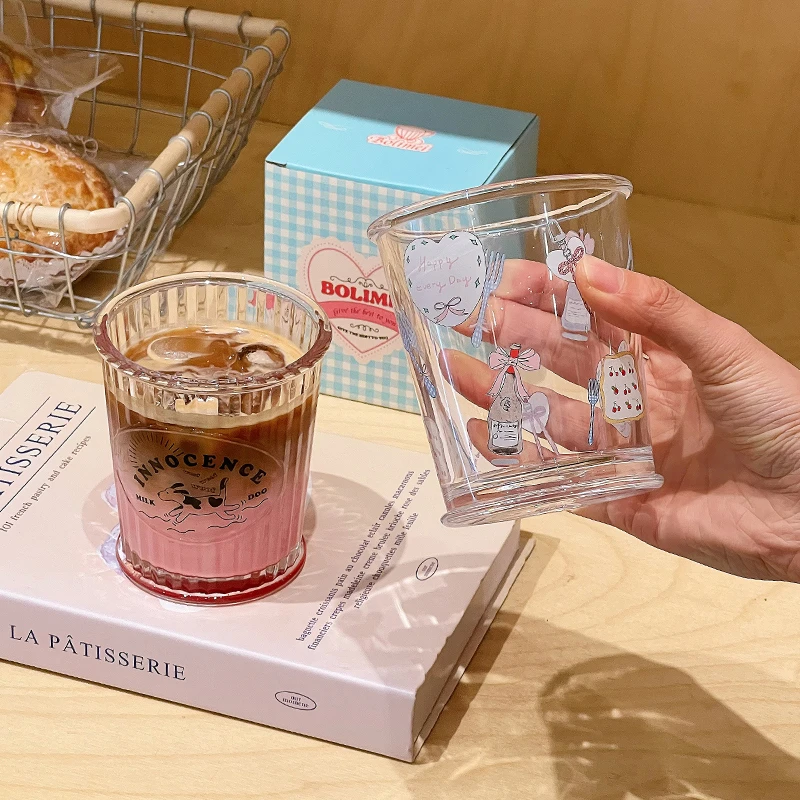 舍里萌趣系列玻璃乐享杯女家用牛奶杯早餐杯ins高颜值喝水杯