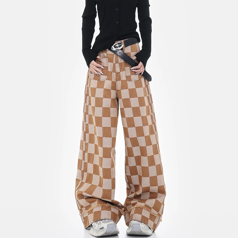 【五折福利】KEN STUDIO秋季新款复古黑白竖条纹阔腿牛仔裤拖地裤