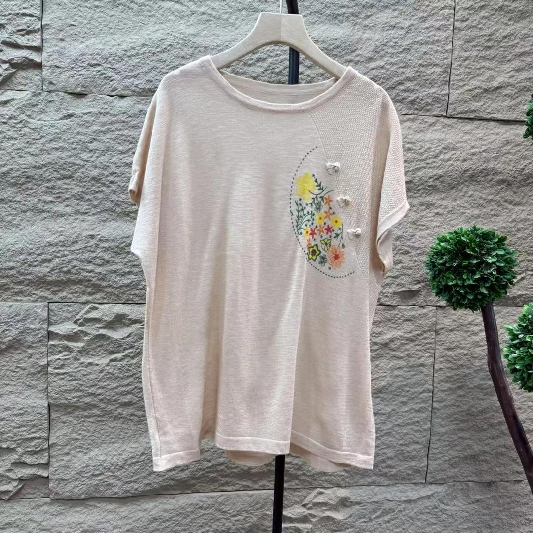 11410新款夏季时尚气质简约百搭印花针织短袖T恤