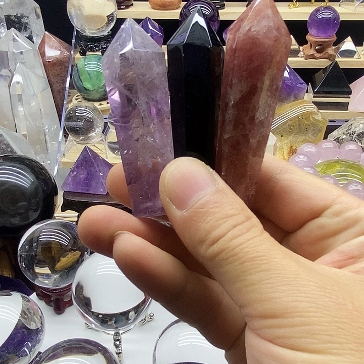 石材天然水晶柱灵摆件