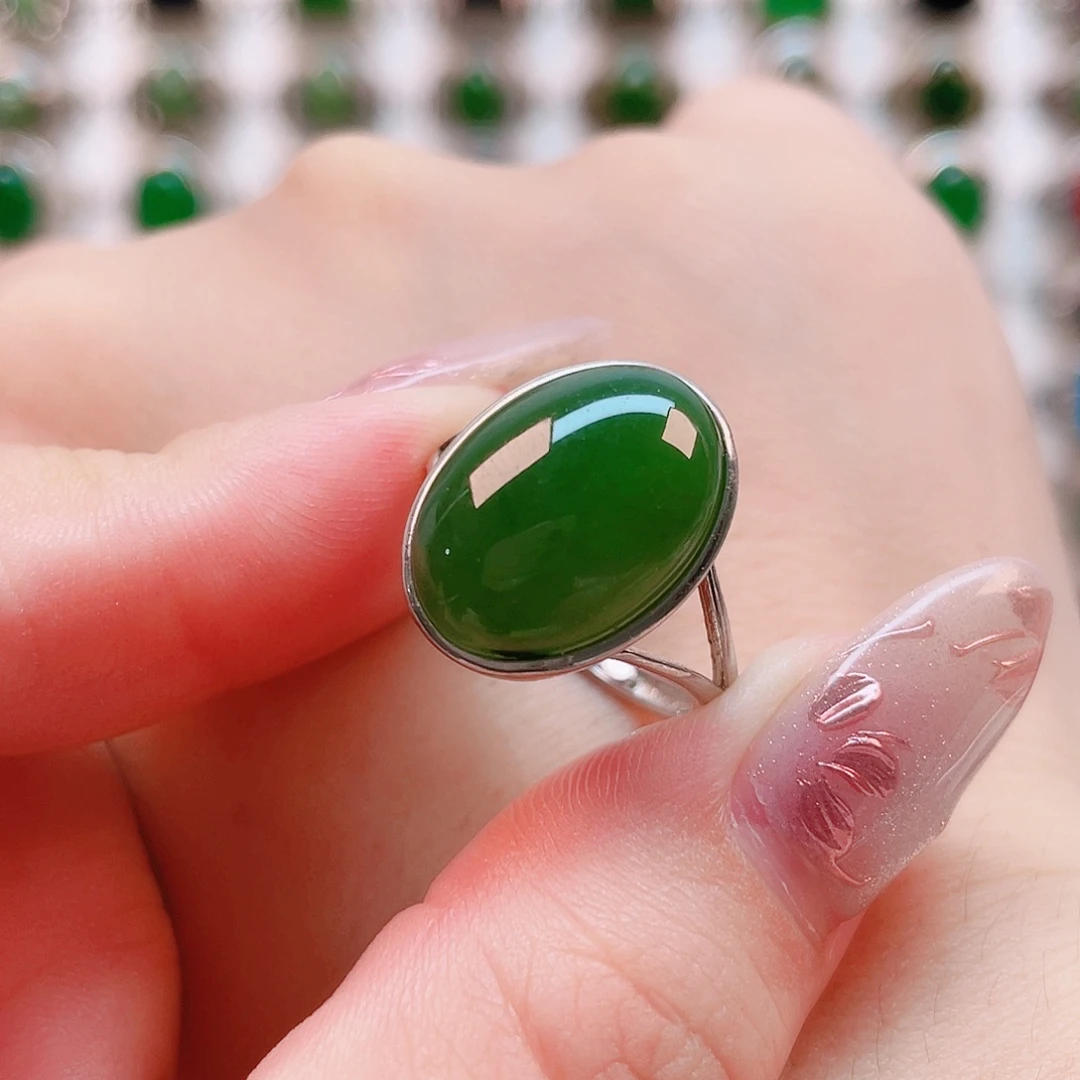 和田玉戒指银S925镶嵌不***我