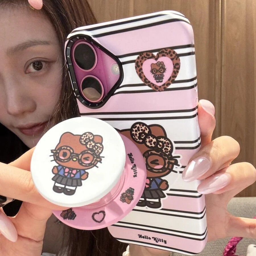 ins粉白条纹豹纹kitty磁吸适用苹果16promax手机壳15pro支架1413