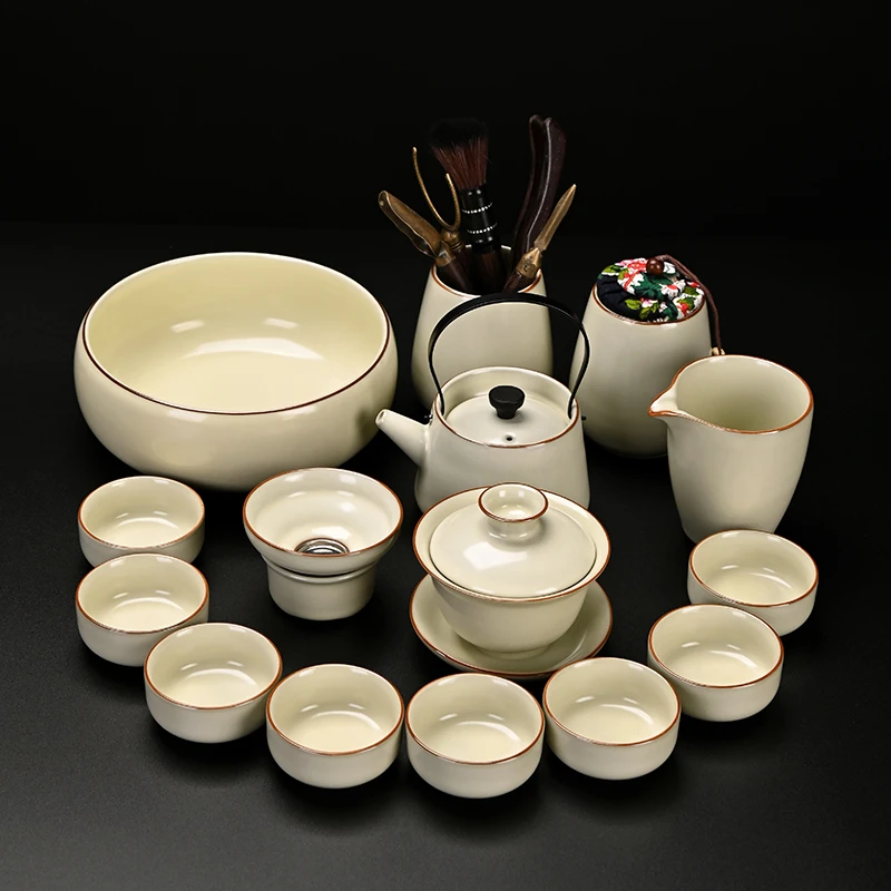 汝窑功夫茶具套装家用2025新款办公室喝茶泡茶盖碗茶壶茶杯子套装