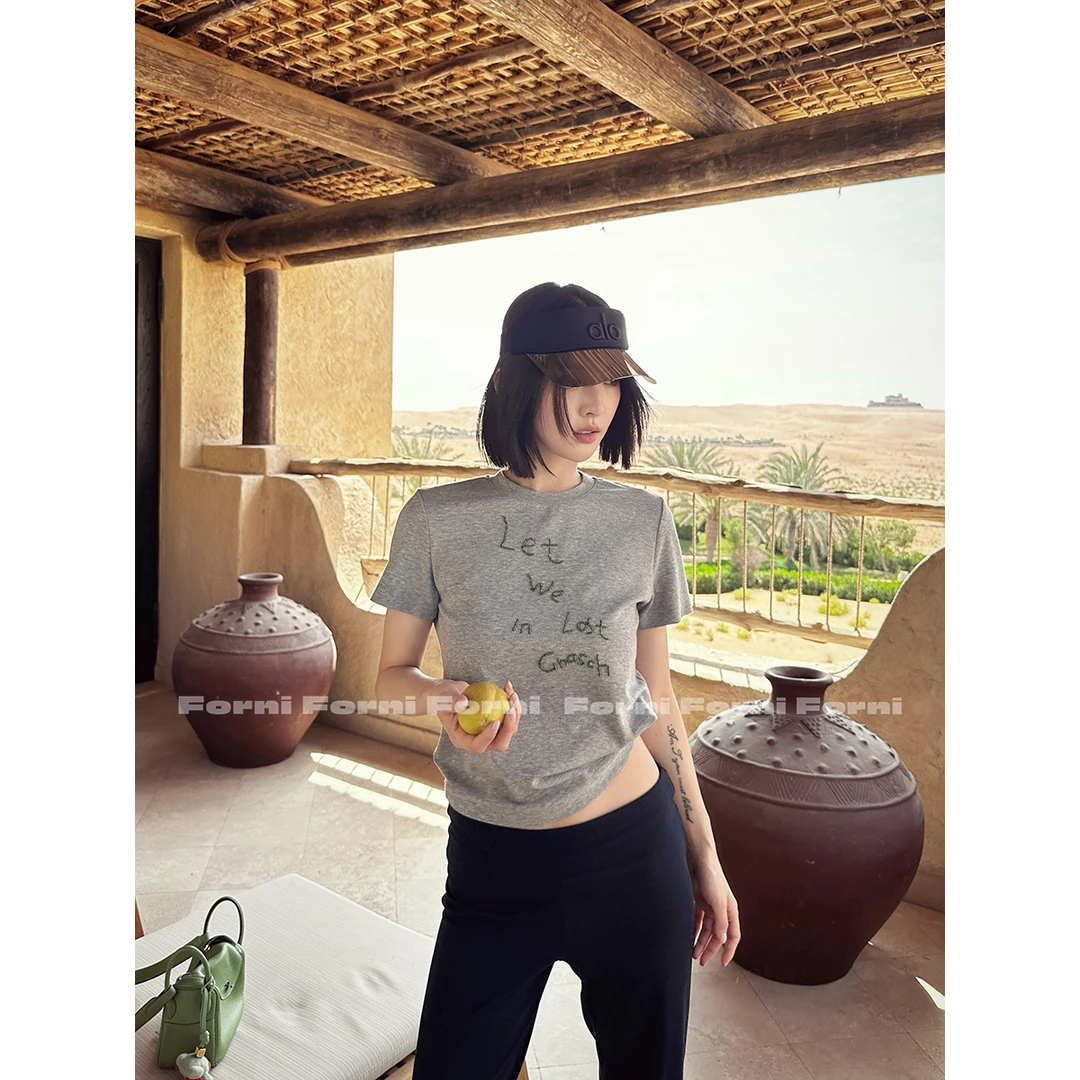 FORNI 重返学院 立体刺绣印花棉质宽松圆领短袖