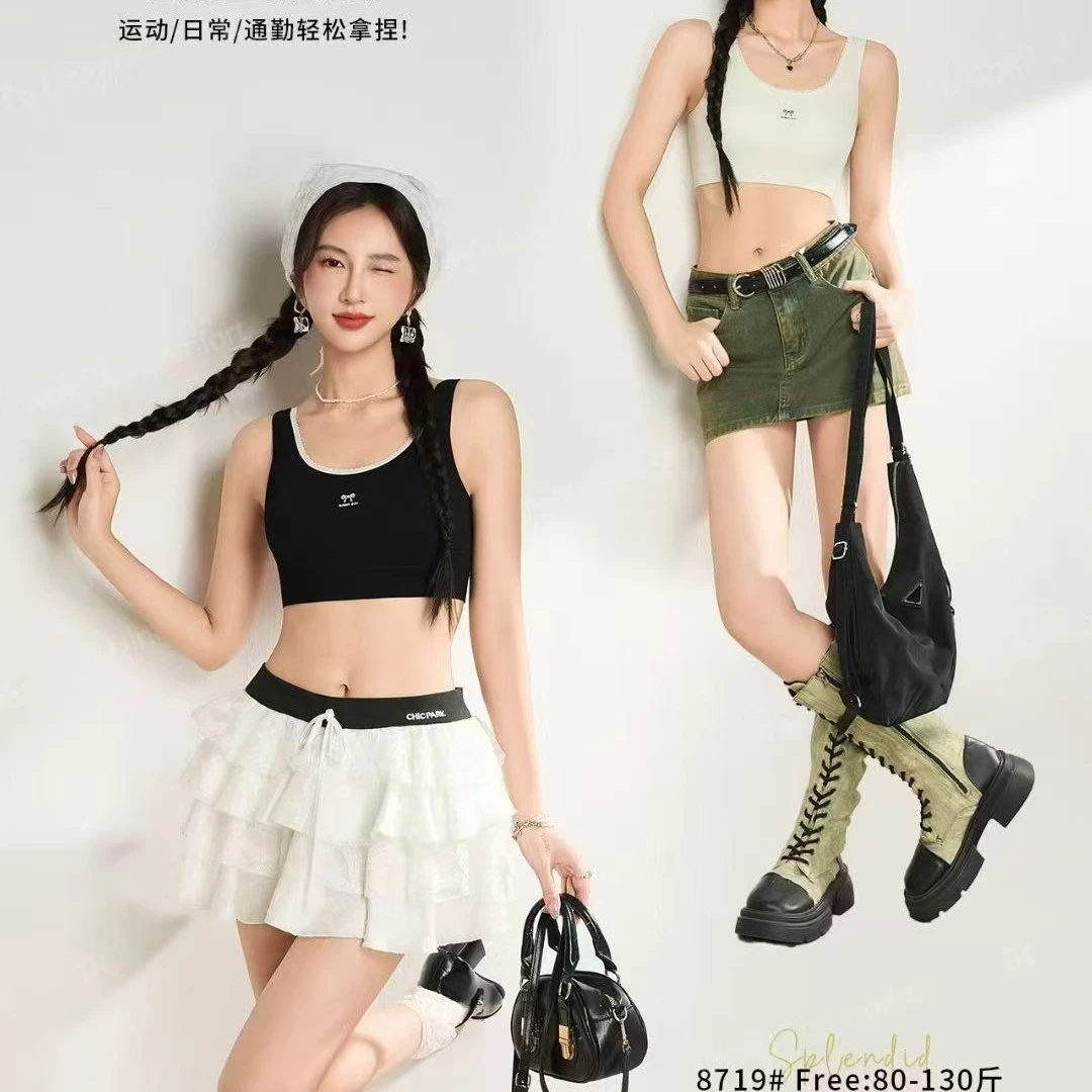 8719青少年女孩花边宽肩背心