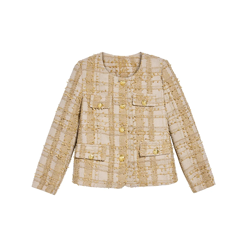 秋季时尚格子复古小香风上衣女外套10110D343W0005