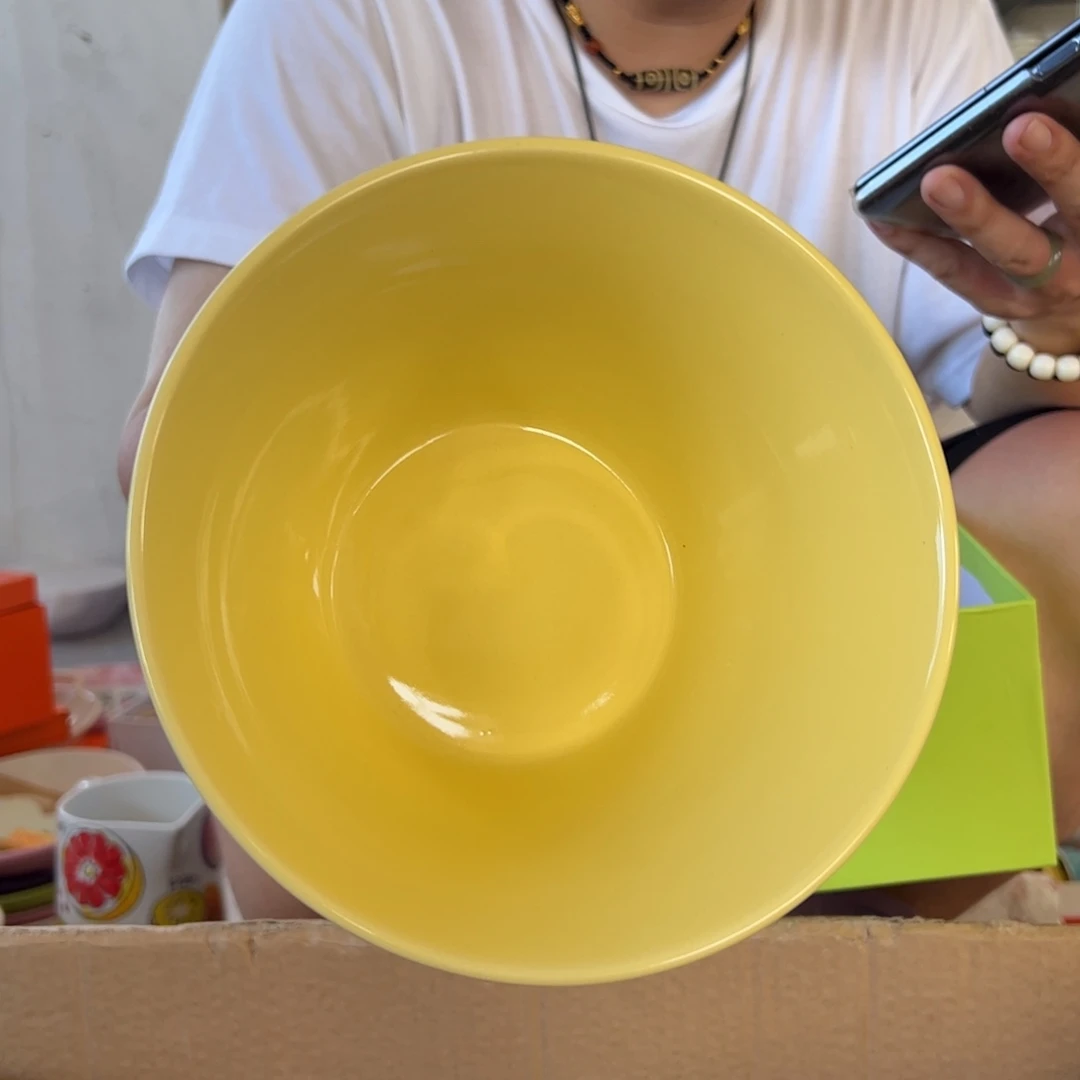 老姊妹家瓷器好漂亮黄色大斗笠碗
