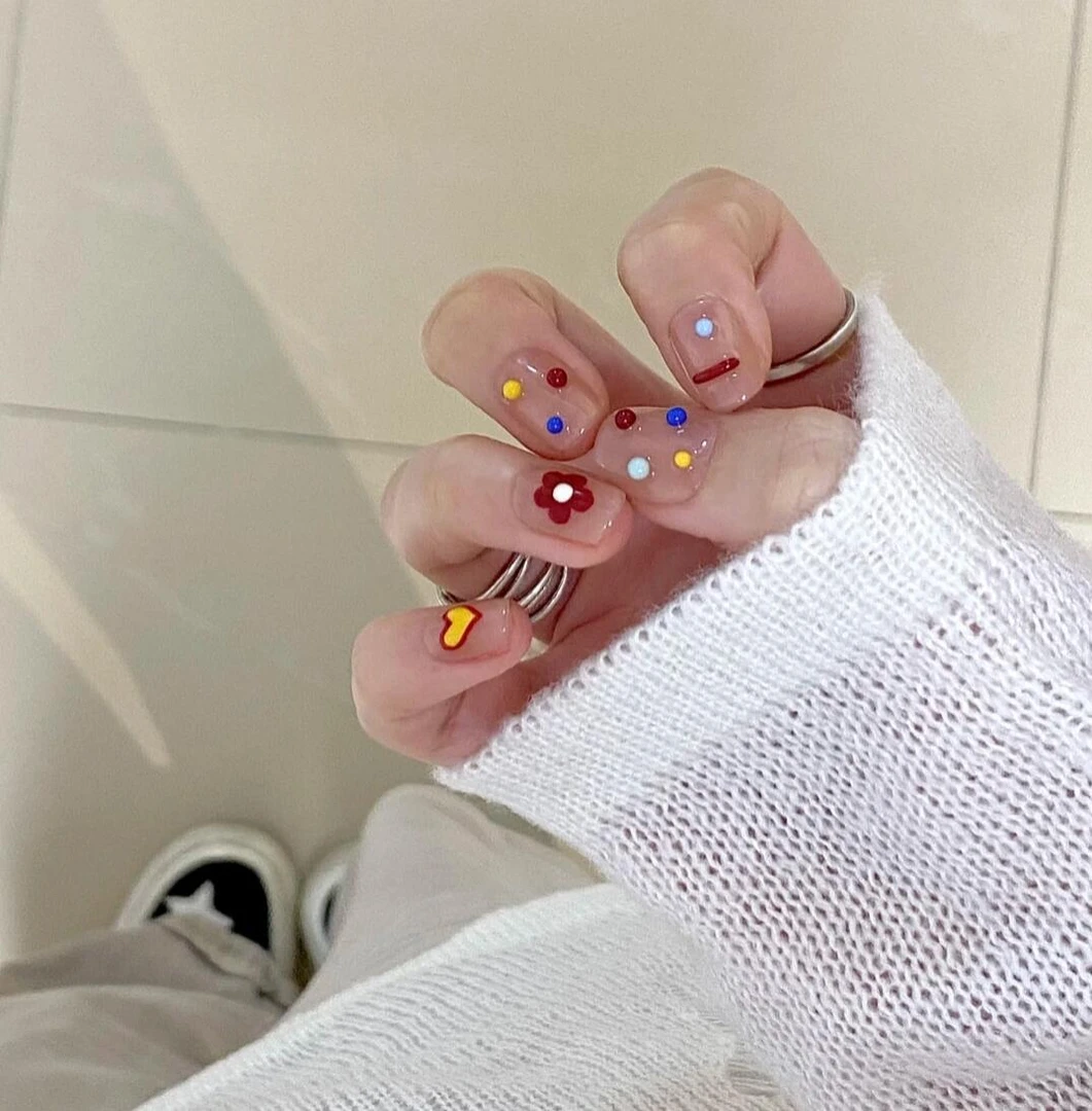 Nice SoSo【糖小豆】短短纯手工穿戴甲手绘可爱彩色泡泡珠多巴胺