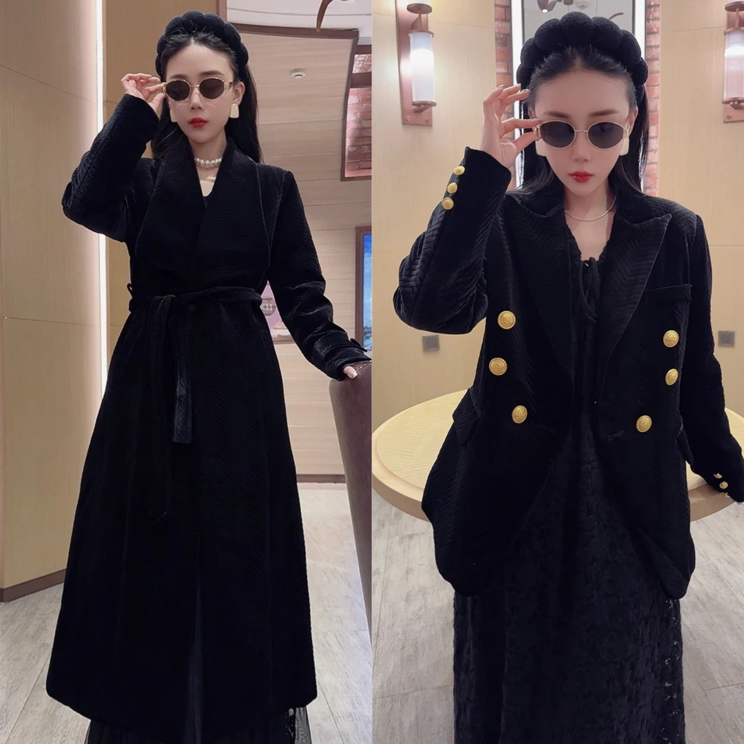 99新款气质时尚丝绒加厚加棉外套收腰气质款