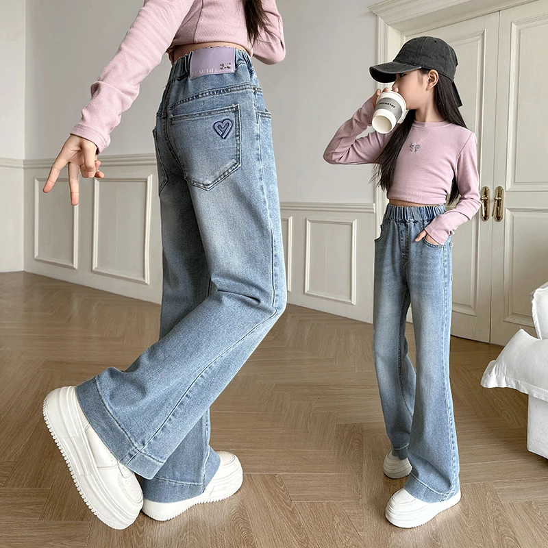 女童喇叭裤春秋时髦洋气修身牛仔裤春款长裤大童春装微喇儿童裤子