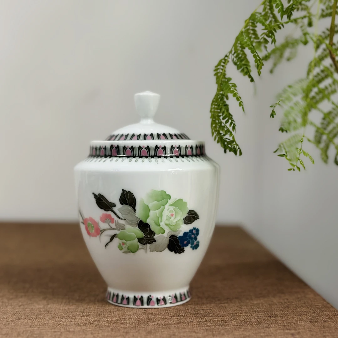 醴陵老瓷器釉下五彩手绘中国星火茶叶罐微瑕福利价