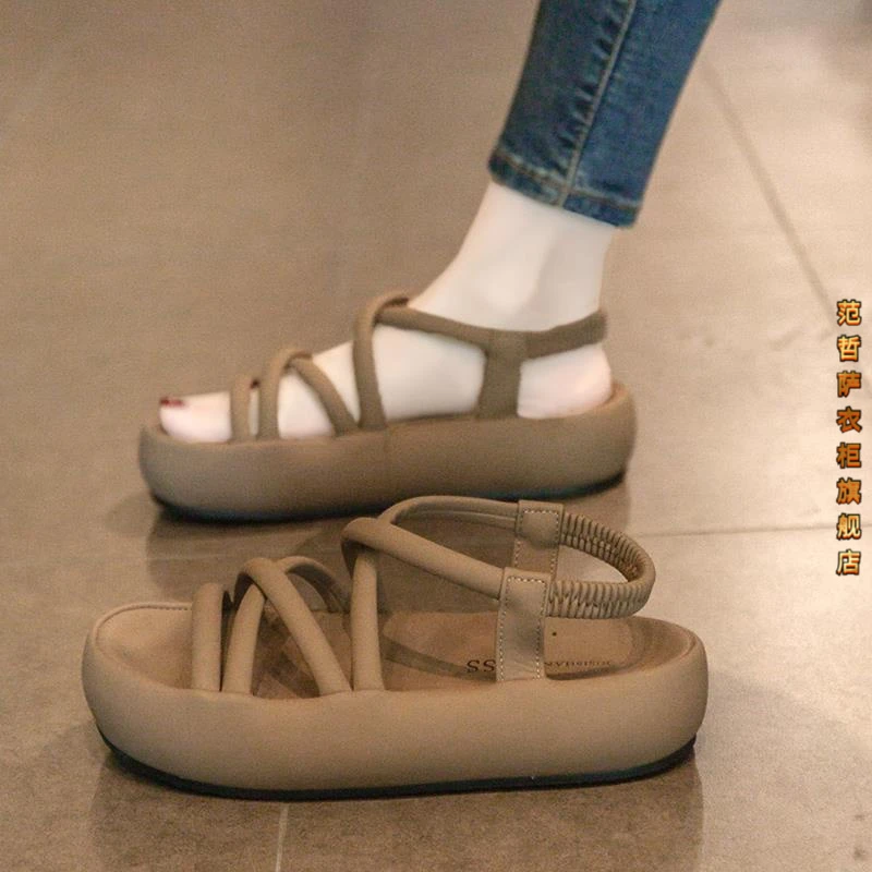 罗马配裙子凉鞋女2025夏季新款休闲百搭夏季女款软皮镂空厚底单鞋