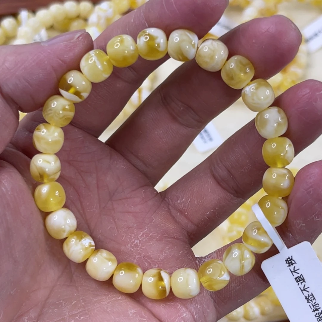 蜜蜡未镶嵌珠宝奇石8.5mm金瓷白溶洞