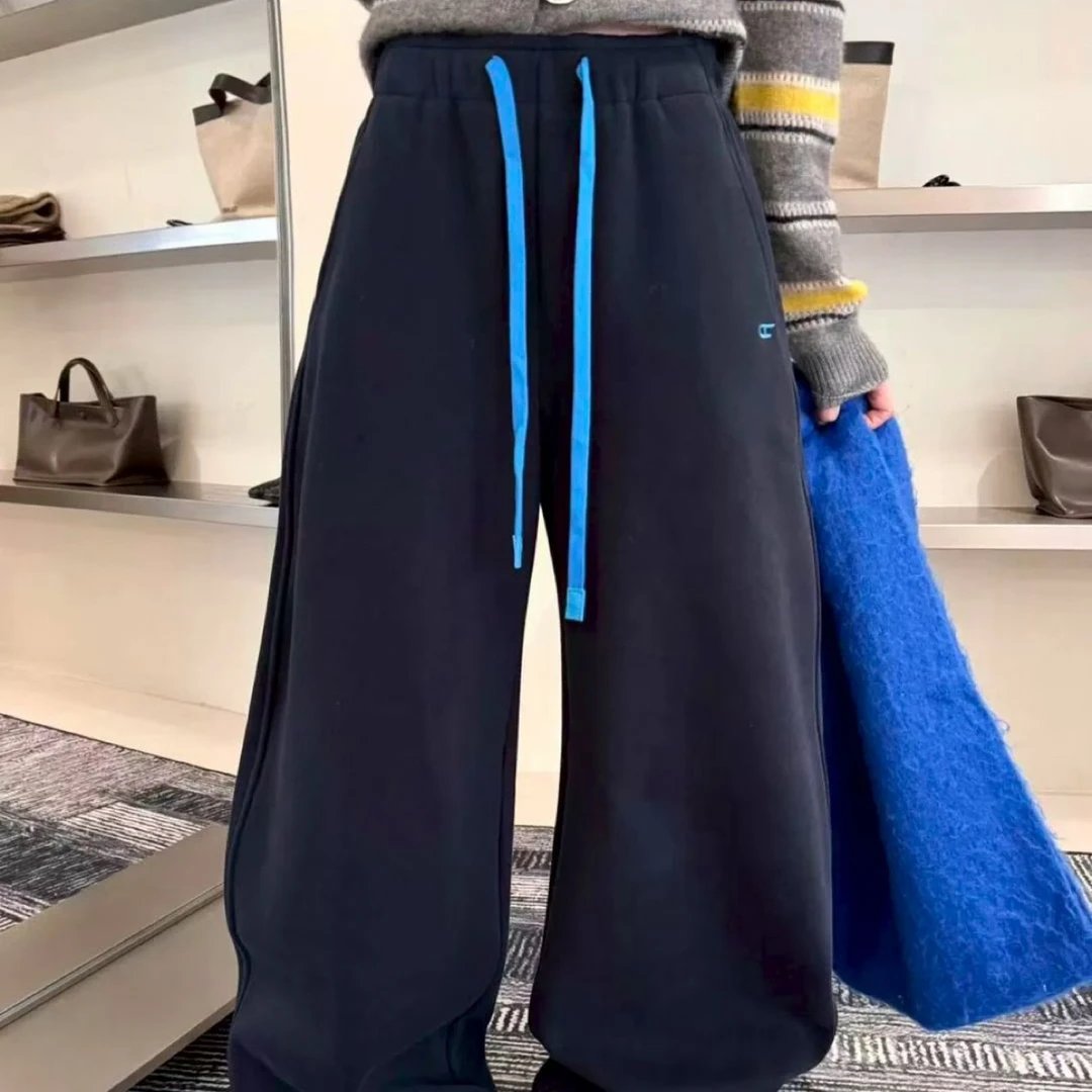星汇都-AB21777秋冬加绒加厚高腰宽松显瘦弯刀卫裤休闲百搭长裤