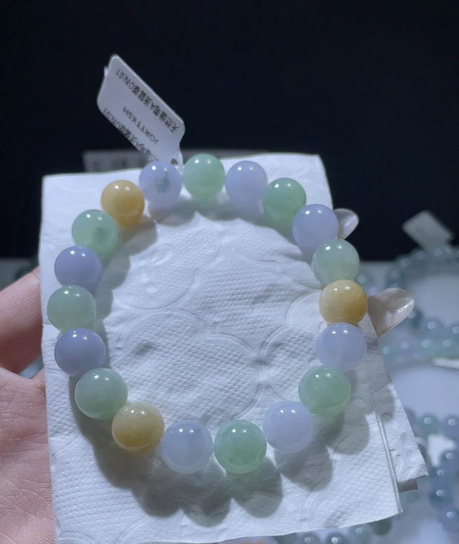 定制翡翠未镶嵌天然A货翡翠 卡10胶润多宝手串