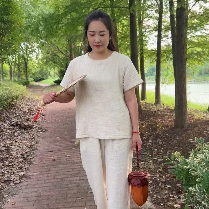 【弘雪】女款汉麻天然植物麻料肌理感松弛慵懒风单件上衣短裤