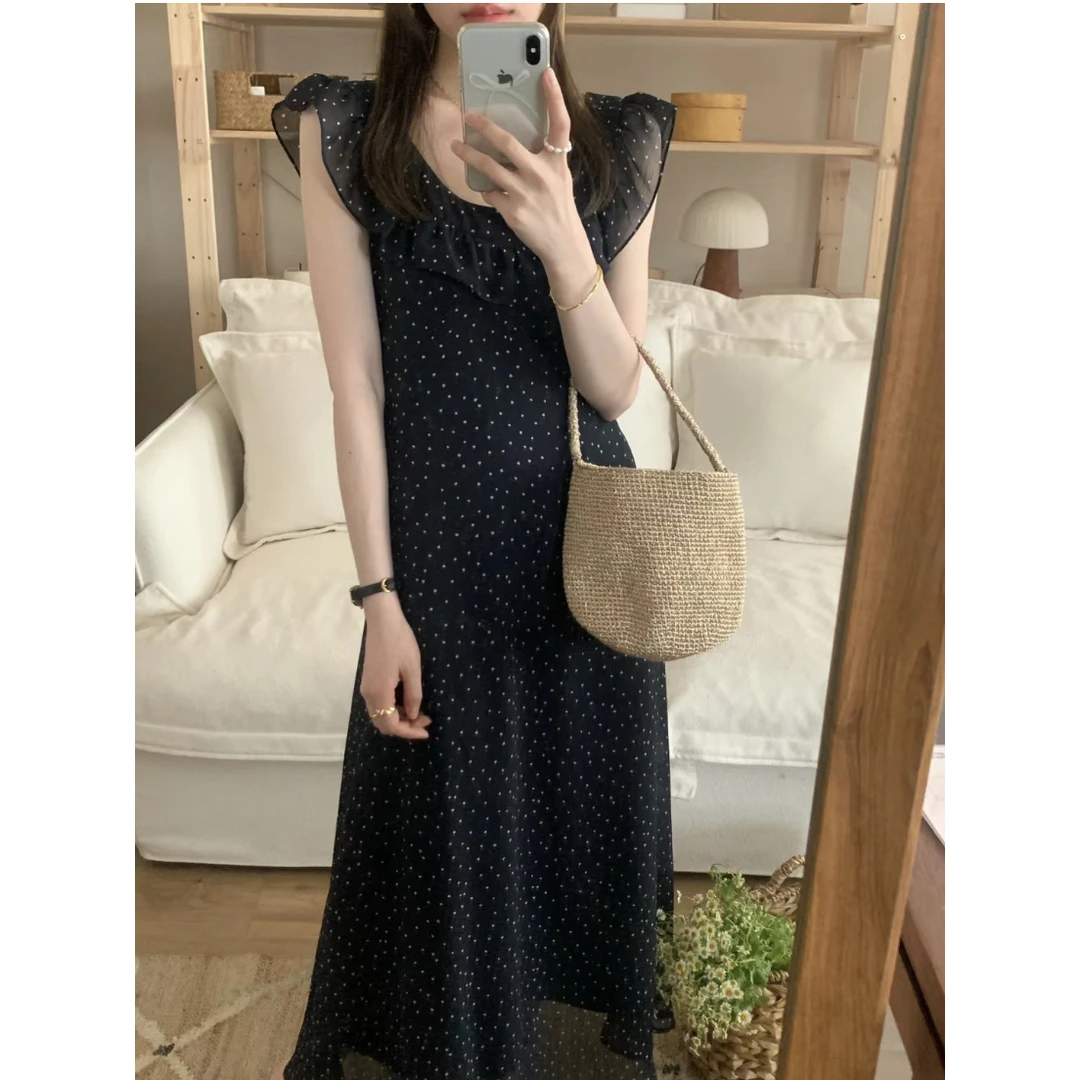 6016#ins风高级感荷叶边气质前后两穿连衣裙百搭长裙