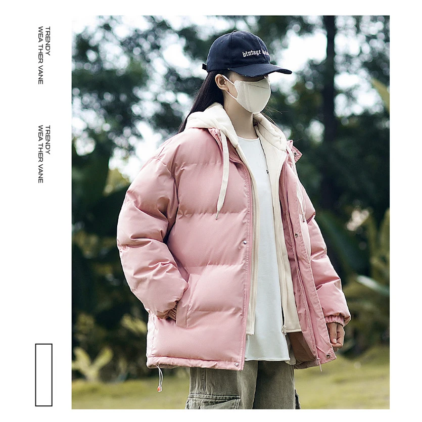 稻草人2025青年学生假两件棉服男士宽松加厚保暖情侣款连帽夹克男