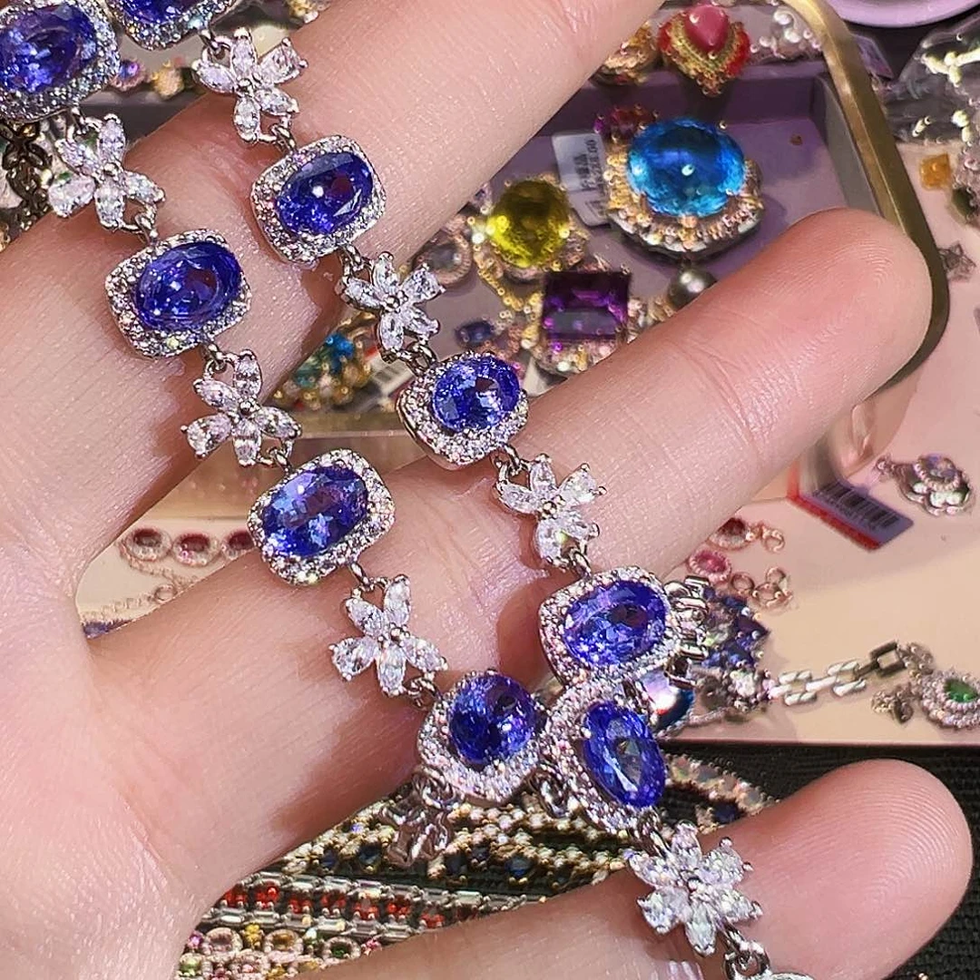 银S925镶嵌套链坦桑石