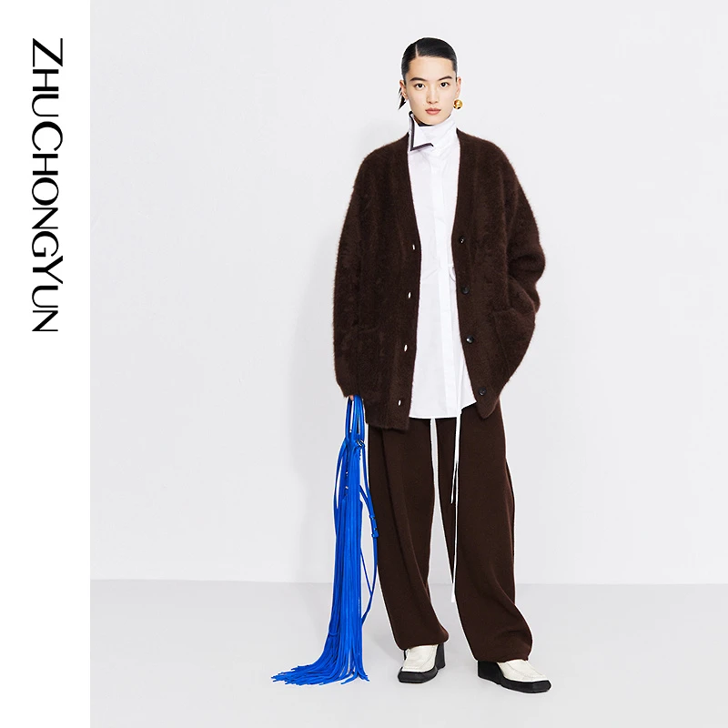 ZHUCHONGYUN2023冬季新款挺括松紧腰抽绳潮流休闲阔腿裤C1DE4879M