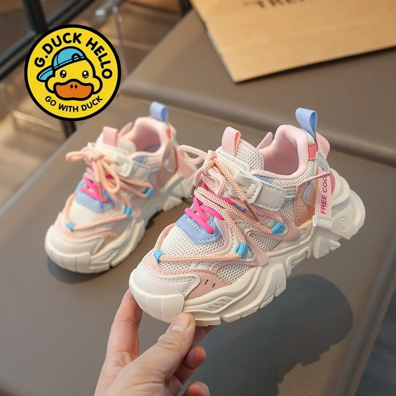 小黄鸭女童童鞋运动鞋春季新款软底百搭网面鞋防滑休闲儿童老爹鞋